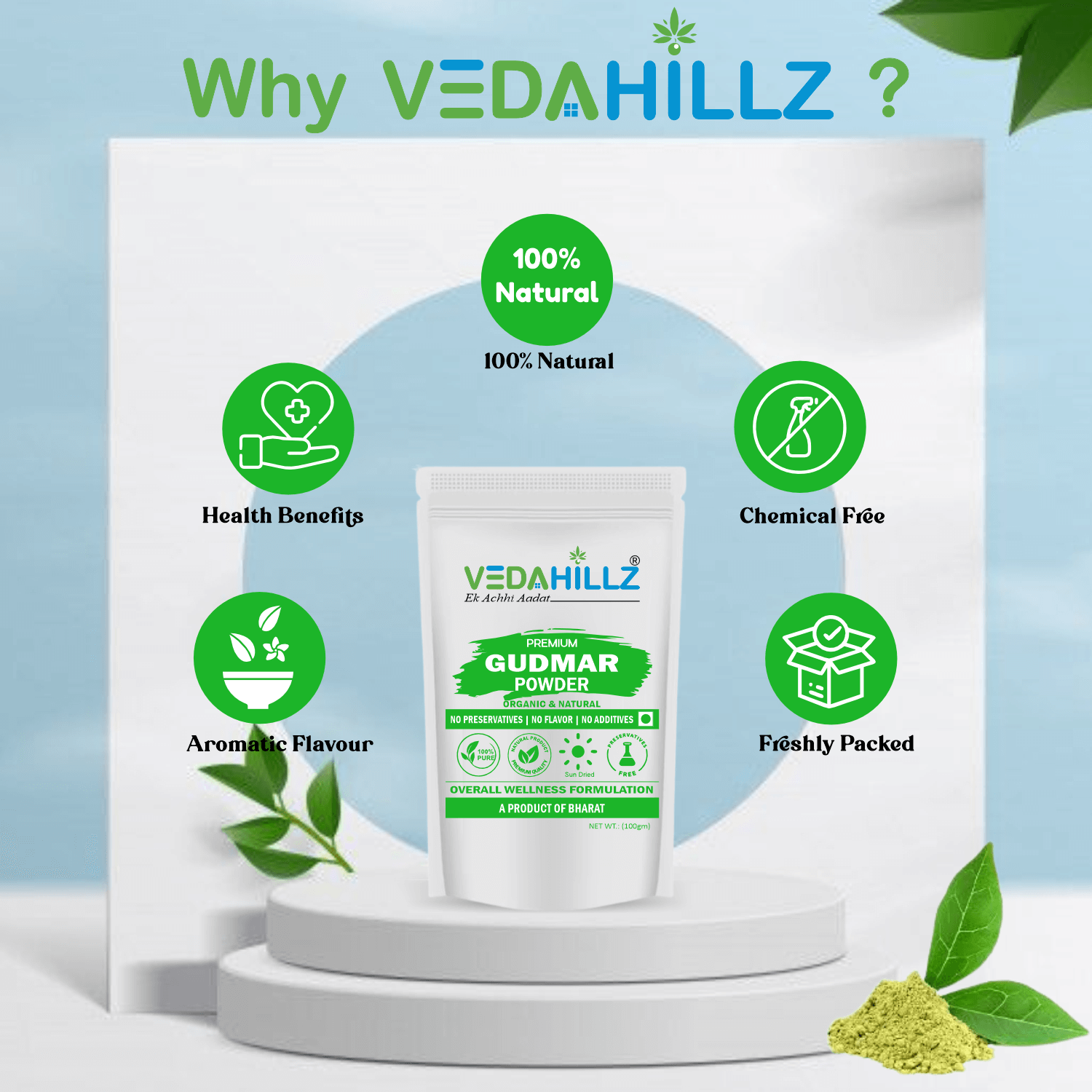 Vedahillz Pure Gudmar Powder Made from Natural Dried Gudmar Leaves
